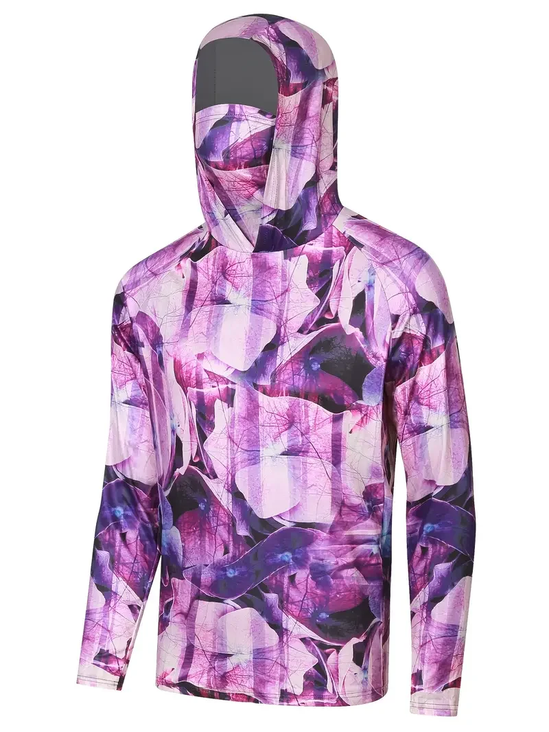 Fishing Shirt Uv Protection - قميص صيد بغطاء للرأس للرجال، ملابس