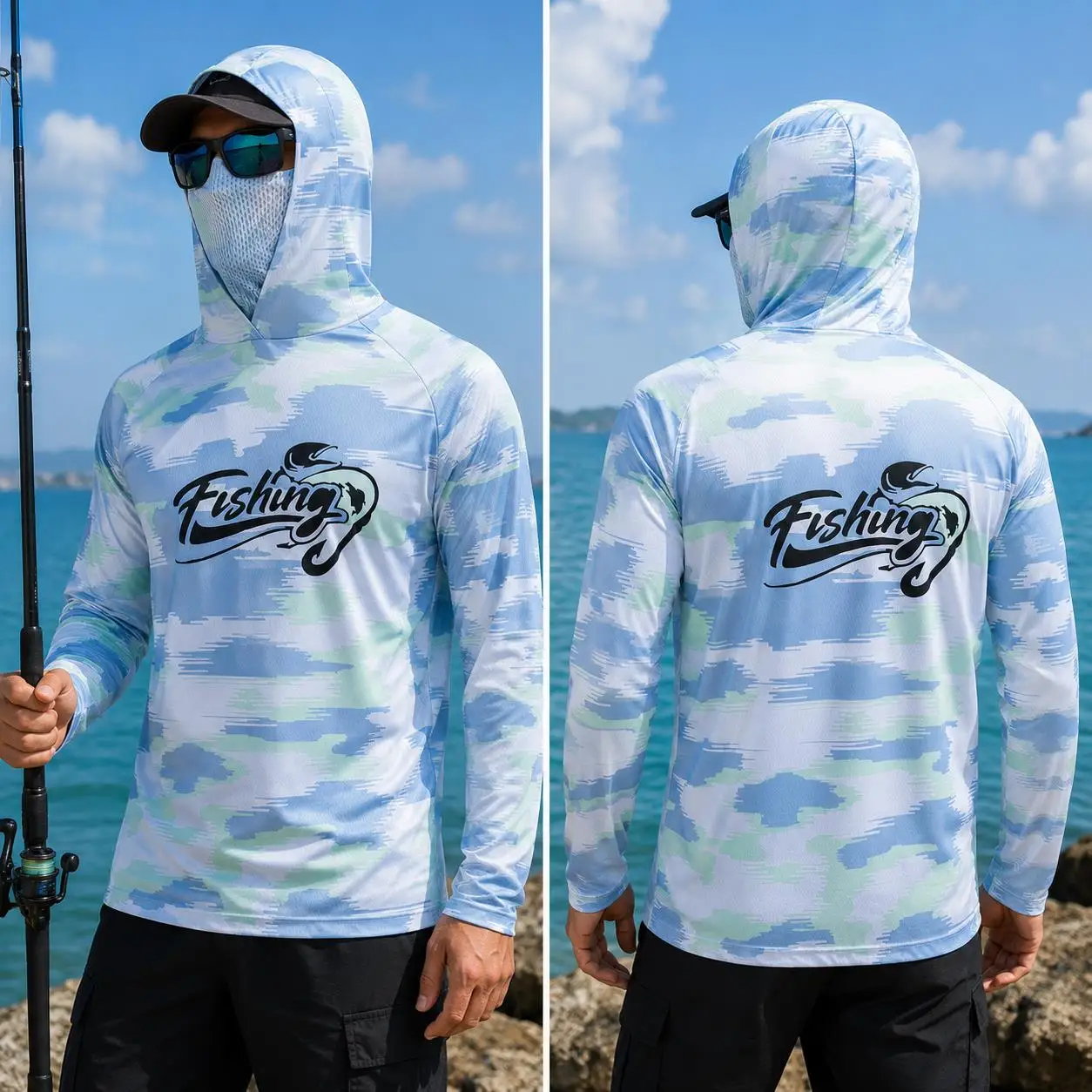 قميص صيد رجالي بغطاء للرأس، حم - مراجعة Fishing Shirt Uv Protection وسعره