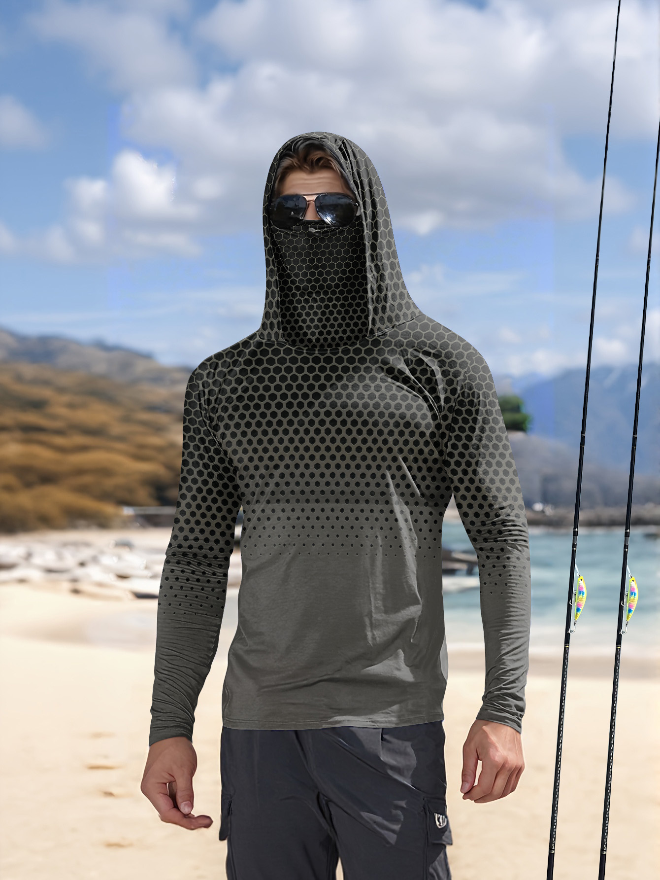 هودي صيفي للرجال مخصص للصيد مع - مراجعة Fishing Mask Sun Protection وسعره